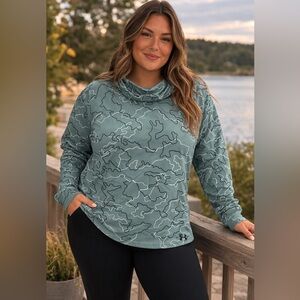 Under Armour Women's UA Tech Mock Neck Camo Green/Grey Long Sleeve Top XXL